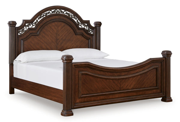 Lavinton Queen Poster Bed, Dresser, Mirror & Nightstand Brown