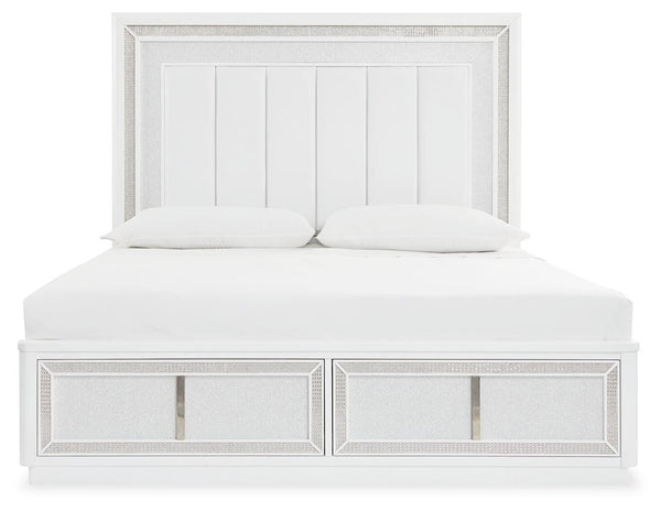 Chalanna Queen Upholstered Storage Bed, Dresser & Mirror White