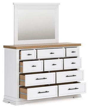 Ashbryn Queen Panel Storage Bed, Dresser, Mirror & 2 Nightstands White/Natural
