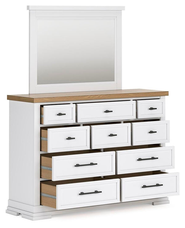 Ashbryn Queen Panel Storage Bed, Dresser, Mirror & 2 Nightstands White/Natural