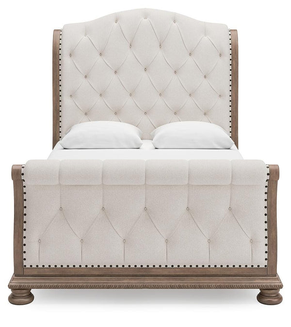 Ardenfield Queen Upholstered Sleigh Bed, Dresser & Mirror