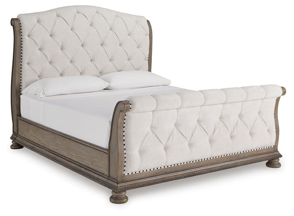 Ardenfield King Sleigh Bed, Dresser, Mirror & Nightstand Light Brown