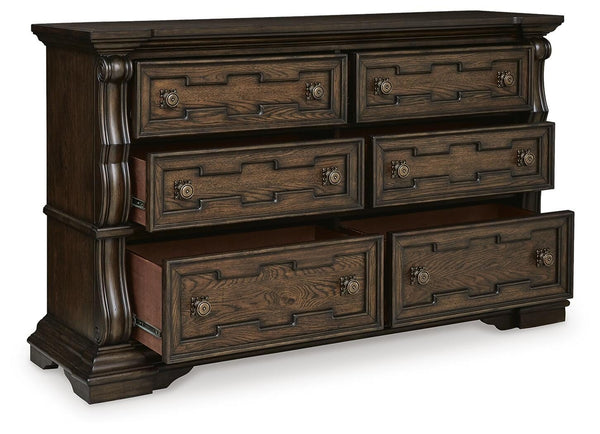 Maylee Queen Upholstered Panel Bed, Dresser & 2 Nightstands