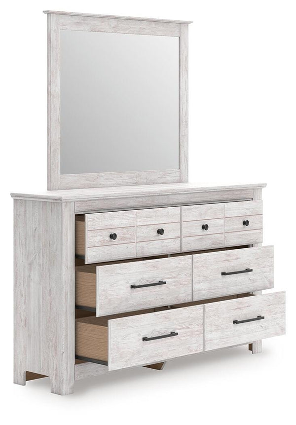 Makidern Queen Panel Bed with Storage, Dresser & Mirror Whitewash