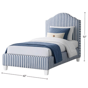 Tide & Timber White Maple Twin Blue Striped Upholstered Bed