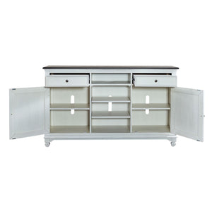 Liberty Furniture Allyson Park Wirebrushed White With Charcoal Tops 68-Inch Highboy TV Console with 2 Doors & 1 Adjustable Shelf