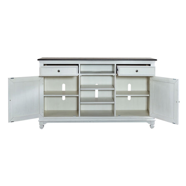 Liberty Furniture Allyson Park Wirebrushed White With Charcoal Tops 68-Inch Highboy TV Console with 2 Doors & 1 Adjustable Shelf