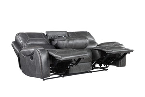 Steve Silver Keily Manual Reclining Sofa With Drop-Down Console In Dove Grey With Antiqued Brass Nailhead Trim