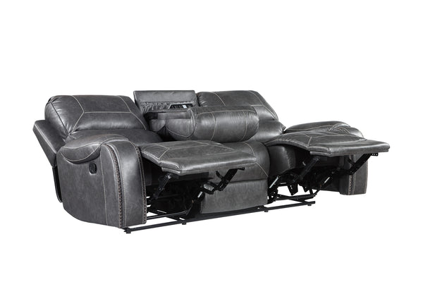 Steve Silver Keily Manual Reclining Sofa With Drop-Down Console In Dove Grey With Antiqued Brass Nailhead Trim