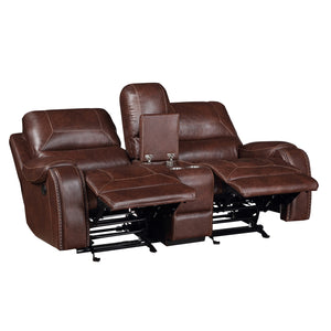 Steve Silver Keily Manual Glider Reclining Loveseat In Brown With Antiqued Brass Nailhead Trim