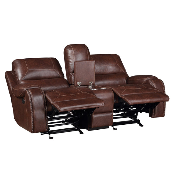 Steve Silver Keily Manual Glider Reclining Loveseat In Brown With Antiqued Brass Nailhead Trim