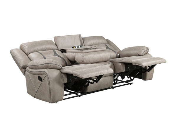 Steve Silver Tyson Gray Manual Recliner Sofa With Drop Down Table And Power Strip