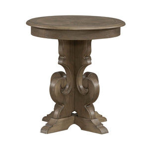 Liberty Furniture Magnolia Manor Weathered Bisque Round End Table with Fancy Face Veneer Top