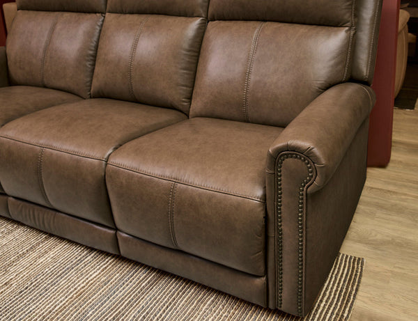 Flexsteel Zero Gravity Alexander Leather Power Reclining Sofa with Console, Power Headrest & Lumbar in Khaki