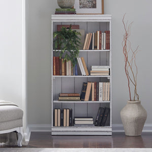Liberty Furniture Magnolia Manor Antique White & Weathered Bark 60-Inch Heavy Top Crown Bookcase with Fixed Shelves