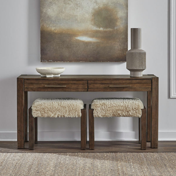 Liberty Furniture Broadmore Cobblestone Brown 3-Piece Console Table & 2 Upholstered Console Stools Set