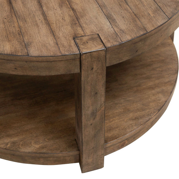 Liberty Furniture Broadmore Cobblestone Brown Round Cocktail Table with Casters
