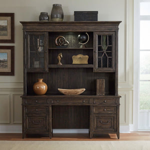 Liberty Furniture Paradise Valley Saddle Brown 5-Piece Executive Desk, Credenza & Hutch Set