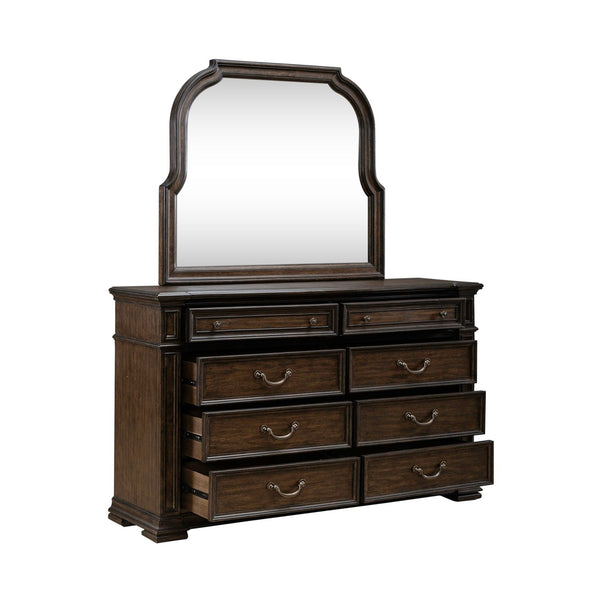 Liberty Furniture Provence Park Chateau Brown Dresser & Mirror Set with Bead & Graduated Molding