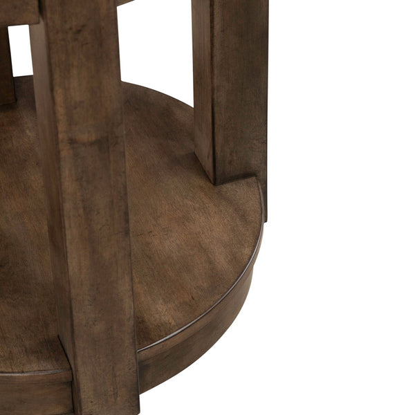 Liberty Furniture Broadmore Cobblestone Brown Round Chairside Table with Planked Top