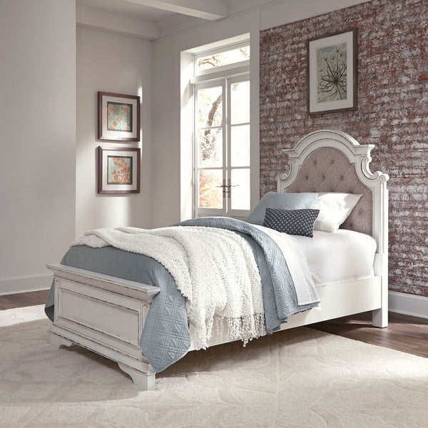 Liberty Furniture Magnolia Manor Antique White & Weathered Bark Full Tufted Upholstered Bed