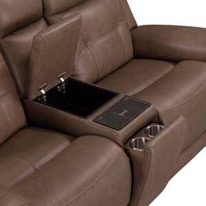 Liberty Furniture Beckham Aline Saddle Leather Dual Zero Gravity Power Recline with Powered Articulating Headrest Sofa & Console Loveseat Set with USB
