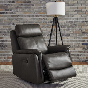 Liberty Furniture Rowland Aline Coal Leather Swivel Glider Triple Power Recliner with USB