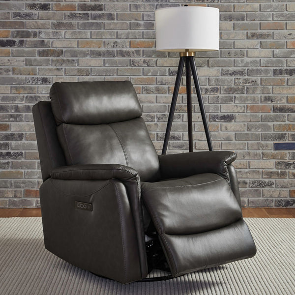 Liberty Furniture Rowland Aline Coal Leather Swivel Glider Triple Power Recliner with USB