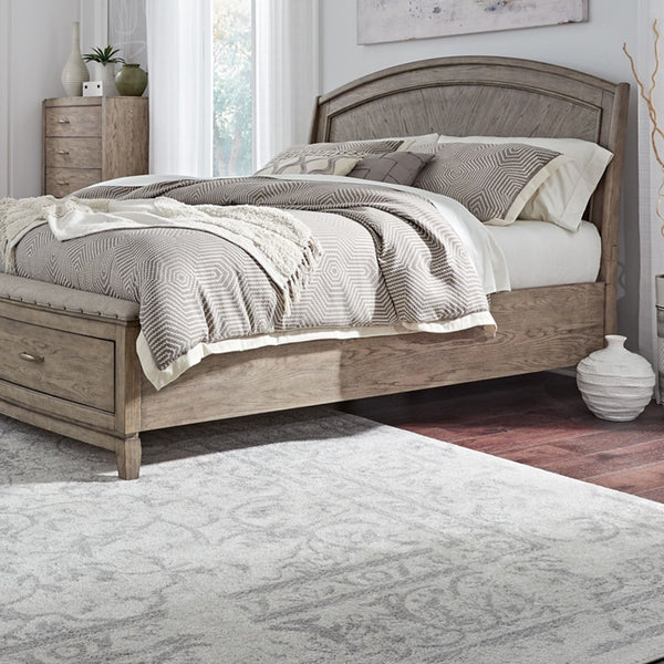 Liberty Furniture Avalon Burnished Beige Queen Upholstered Storage Bed with Nail Head Trim