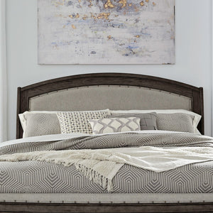 Liberty Furniture Avalon Coffee Bean Queen Upholstered Storage Bed with Nail Head Trim