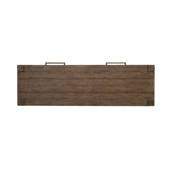 Liberty Furniture Broadmore Cobblestone Brown Console Table with Planked Top & Block Raised Legs