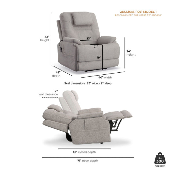 Flexsteel Zero Gravity Zecliner Model 1 Fabric Power Sleep Recliner with Power Headrest & Lumbar in Dove