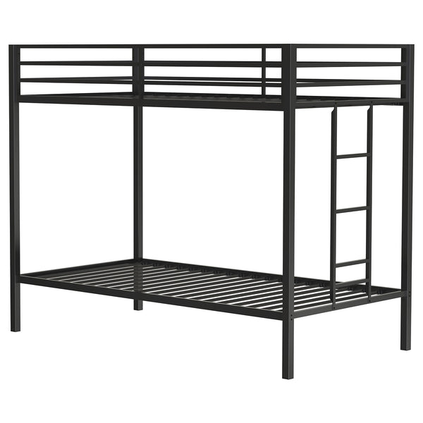 Coaster Alevera Metal Twin Over Twin Bunk Bed With Ladder Black