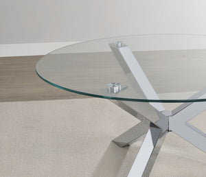 Coaster Kenzie Round Tempered Glass Top Cocktail Coffee Table Chrome
