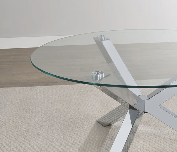 Coaster Kenzie Round Tempered Glass Top Cocktail Coffee Table Chrome