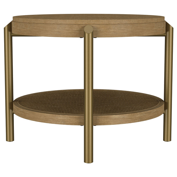 Coaster Arini Round End Side Table With Storage Shelf Sand Wash