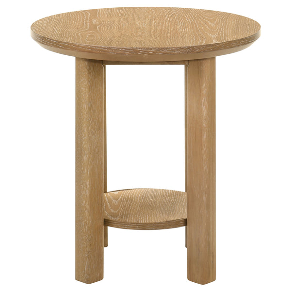 Coaster Ottowa Round Wood Side End Table With Shelf Washed Oak
