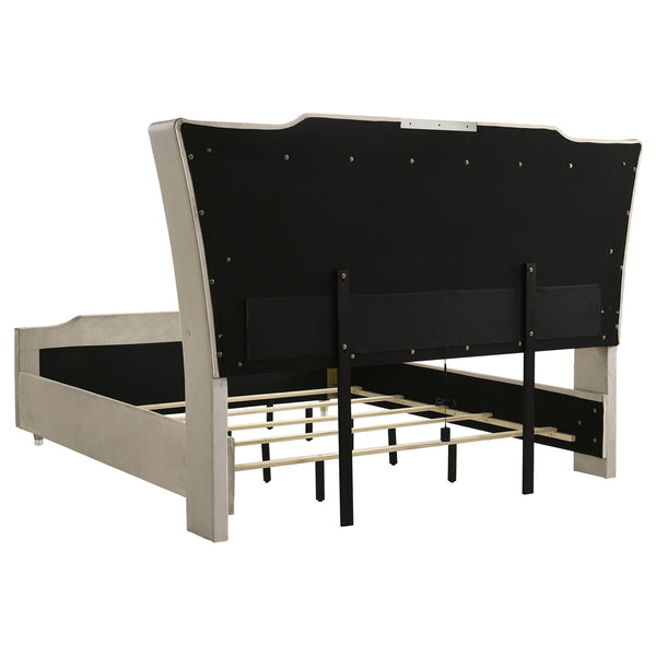 Coaster Lorient King LED Upholstered Bed Ivory & Camel
