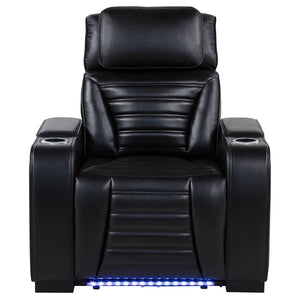 Coaster Zuma Faux Leather Upholstered Dual Power LED Recliner Black