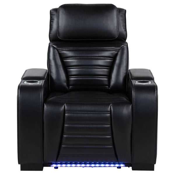 Coaster Zuma Faux Leather Upholstered Dual Power LED Recliner Black