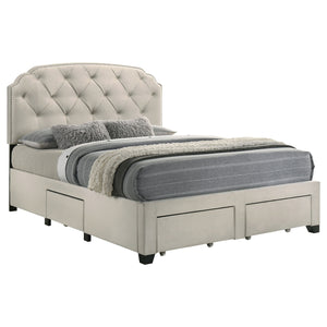 Coaster Marianna 4-Drawer Upholstered Queen Storage Bed Cream