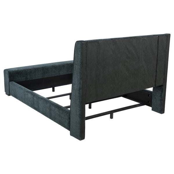 Coaster Preston Upholstered Queen Audio Flame Visualizer Bed Dark Blue
