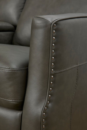 Flexsteel Maxwell Leather Power Reclining Loveseat with Console, Power Headrests and Lumbar in Cinder