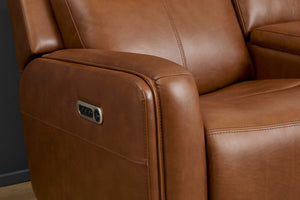 Flexsteel Alister Leather Power Gliding Loveseat with Console, Power Headrests & Lumbar in Sedona