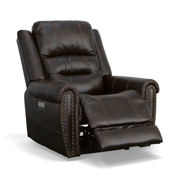 Flexsteel Oscar Fabric Power Recliner with Power Headrest in Molasses