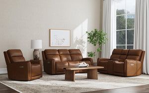 Flexsteel Alister Leather Power Gliding Recliner with Power Headrest and Lumbar in Sedona