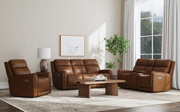 Flexsteel Alister Leather Power Gliding Recliner with Power Headrest and Lumbar in Sedona