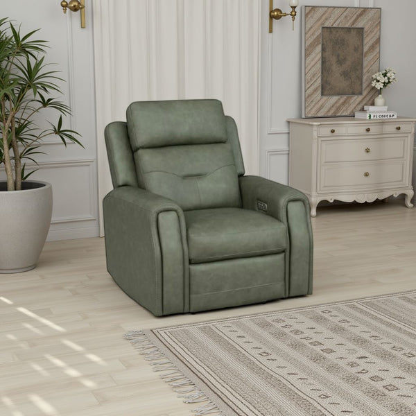Flexsteel Zero Gravity Felix Leather Power Recliner with Power Headrest, Lumbar, Heat & Massage in Verde