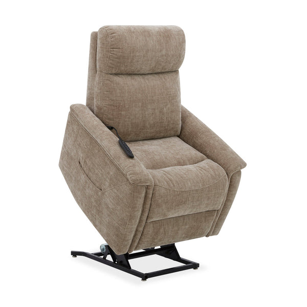 Flexsteel Zero Gravity Luma Fabric Power Lift Recliner with Power Headrest, Lumbar, Heat & Massage in Light brown