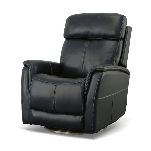 Flexsteel View Leather Power Swivel Recliner with Power Headrest in Ocean